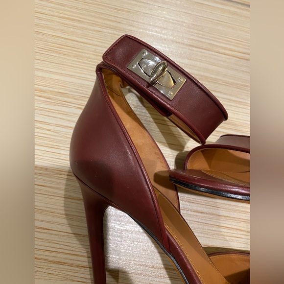Givenchy Burgundy Leather Shark Tooth Ankle-Strap Heels - Picture 3 of 9